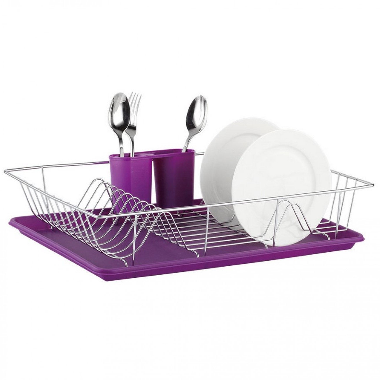 Muhler® Ατσάλινη Πιατοθήκη με Δίσκο Υγρών 48x31x10cm Μοβ